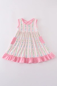 Vestido de Algodón Suave con Estampado Floral Rosa y Volantes para Niñas, Elegante Traje de Bebé Lavable para Primavera y Ocasiones Especiales - Product Image 2