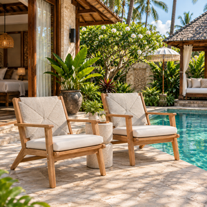 <b>Teak</b> Outdoor Lounge <b>Chair</b> Cushioned Patio Seat Weather Resistant Wood <b>Garden</b> Furniture for Villa Hotel Courtyard - Product Image 3