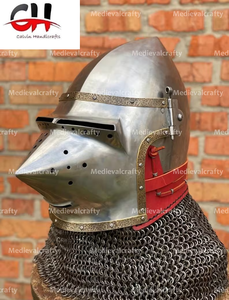 Clic para Ampliar Casco Medieval Hundshughel de Acero Calibre 14 con Visera Abatible, Artículo de Regalo de Calvin Handicraft - Product Image 2