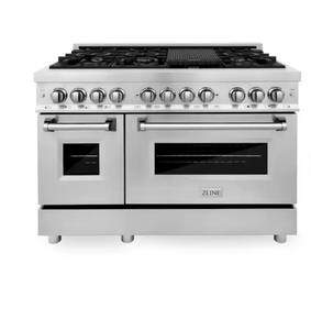 NUEVO 48 pulgadas 6.0-Cu. Estufa de Cocina de Doble Combustible con 7 Quemadores y 2 Hornos Eléctricos, Diseño Moderno de Acero Inoxidable - Product Image 1