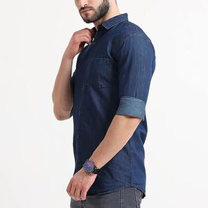 New Arrival Fashion Thin Solid Denim Shirts Spread Collar Pure Cotton Wholesalers of Denim <b>Blue</b> Shirts 2025 Jeans Shirts - Product Image 2