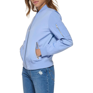 Chaqueta universitaria ajustada personalizada de alta calidad para mujer, bombardero de lana, cierre de botón de cuerno, Material transpirable, Color sólido, venta al por mayor - Product Image 2