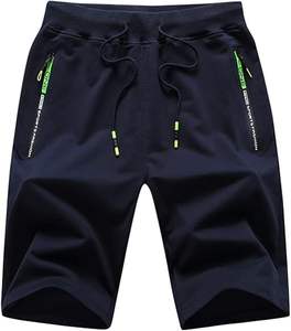 <b>Men's</b> 100% Cotton Workout Casual <b>Shorts</b> <b>with</b> <b>Zipper</b> <b>Pockets</b> and Elastic Waist Solid Pattern Eco-Friendly Plain Dyed - Product Image 1