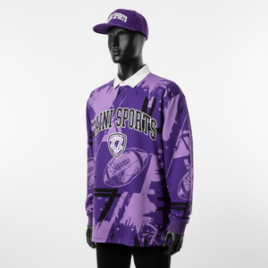 <b>Men</b> Rugby <b>Shirt</b> Heavy 220 GSM Breathable Polyester Spandex <b>Purple</b> Graphic Long Sleeve Sublimation Custom Logo moisture wicking - Product Image 4