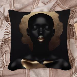 Cojín Decorativo de Lujo con Estampado de Labios Dorados en Negro y Dorado, 12"x24" - 30x60 cm - Product Image 2