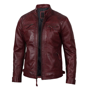 Couleur marron hommes pleine fermeture éclair vestes en cuir design classique hommes en cuir doudoune bonne vente col montant hommes veste de mode - Product Image 1