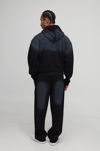 Nouvel arrivage Ensemble sweat à capuche zippé et jogging personnalisé avec strass rétrécis Survêtements respirants Survêtement en coton mélangé avec strass - Product Image 3