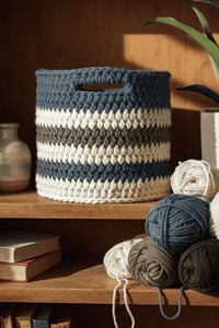 Blue White Macrame Basket Functional Handmade Storage for Laundry Clothes Bedroom Bathroom Home Decor and <b>Organization</b> - Product Image 4