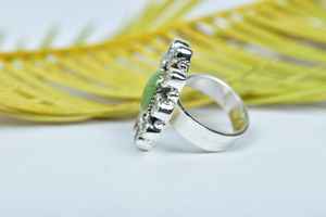 Handmade Turquoise Sterling <b>Silver</b> Adjustable <b>Ring</b> <b>Cubic</b> <b>Zirconia</b> Cluster <b>Ring</b> - Product Image 2