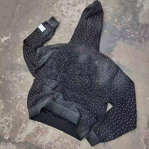 Ensemble survêtement sur mesure avec double taille, sweat à capuche orné de strass et pantalon de survêtement évasé, ensemble ample et surdimensionné pour homme - Product Image 2