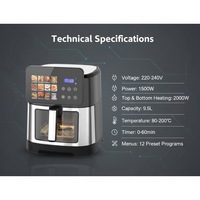 Freidora de Aire Profesional de Gran Capacidad de 9.5L, Pantalla Táctil Digital, Doble Calentamiento, Freidora de Aire sin Aceite, Horno Freidora de Aire Inteligente