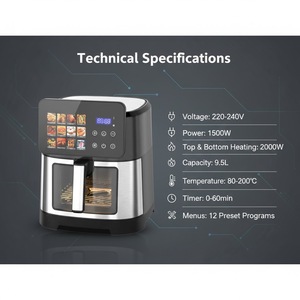 Friteuse à <span class=keywords><strong>air</strong></span> professionnelle <span class=keywords><strong>de</strong></span> grande capacité 9,5 L, écran tactile numérique, double chauffage, sans huile, four intelligent - Product Image 6