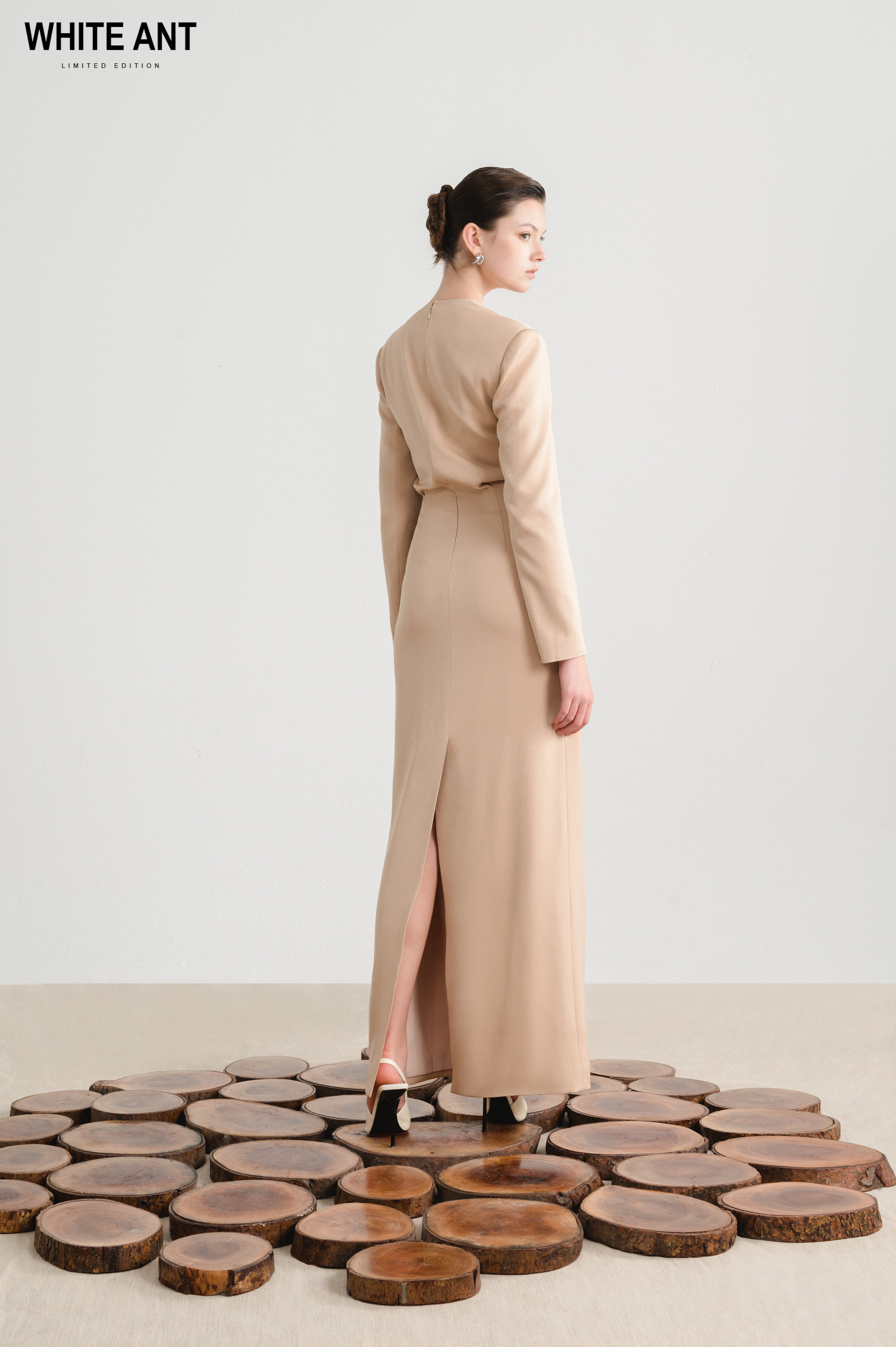 Wholesale Women's Dresses - Sandro Long Dress White Brown Colors