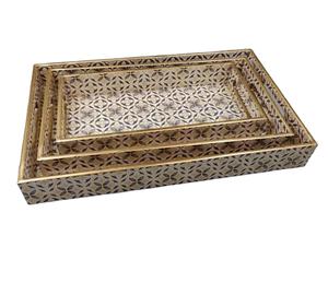 Plateau de service en bois imprimé à la main de forme rectangulaire de qualité minimaliste Fabricant et exportateur Plateau imprimé en émail au design unique - Product Image 1