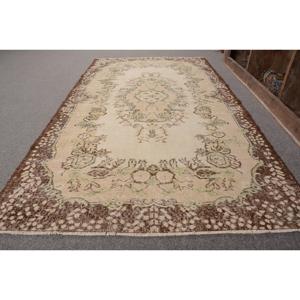 Tapis turc vintage grande surface 3.8 X 6.9ft classique Beige marron Patchwork motif laine matériau Latex support pour chambre couloir - Product Image 2