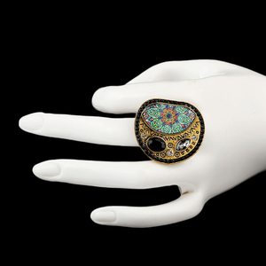 Bague fantaisie pour femme - Dorée - Noire - Product Image 3