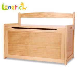 Boîte de rangement en bois à clapet, organisateur simple en bois pour poupées et jouets d'enfants, forme rectangulaire durable - Product Image 1