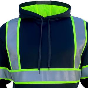 High Visibility <b>Safety</b> Waterproof Breathable Black Neon Green <b>Reflective</b> Stripes Pullover Hoodie Workwear Sweatshirt for - Product Image 2