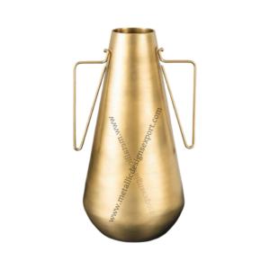 Florero elegante hecho a mano de metal dorado con asas curvas de diseño floral para decoración del hogar, boda o eventos especiales, jarrón de suelo - Product Image 3