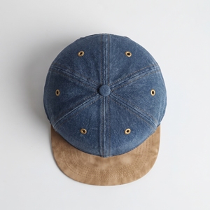 Wholesale 6 Panel Blue Denim with <b>Tan</b> Brim Cap Unisex Casual Hat Custom Logo High Quality OEM ODM Low MOQ Adjustable <b>Belt</b> Back - Product Image 6