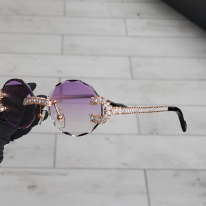 Luxury Rose Gold Rimless Crystal Sunglasses for Women UV400 Designer Oval Diamond Decor Fashion Eyewear - Product Image 3
