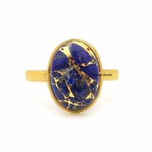 Bague ovale en argent sterling 925 plaqué or pour femme 10x14mm de forme ovale en lapis-lazuli avec perle et diamant - Product Image 2