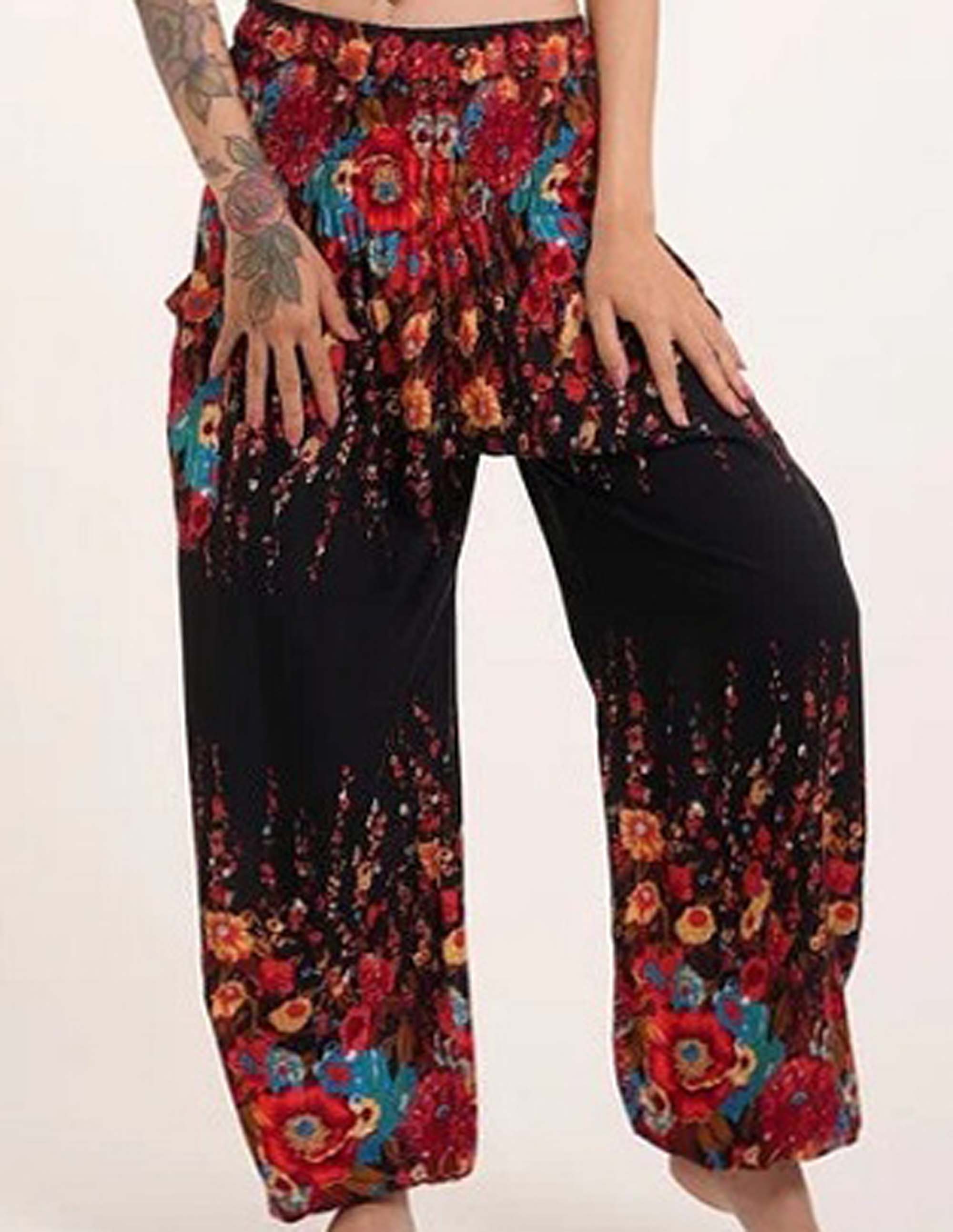 Pantalones de Yoga tailandeses de diseño floral para mujer, capris con estampado Floral de Yoga, de rayón, estilo Harem, Tribal, Unisex