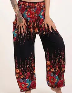 Çiçek tasarımcısı Thai Yoga pantolon çiçek baskılı Rayon Tribal Harem pantolon Unisex Capri kadın pantolon moda giyim