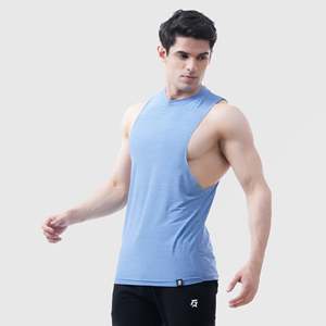 Men's Athletic Drop Arm Tank Light Blue Size XL Cotton Gym Vest Workout Singlet with Hood 3D Rhinestone Design Plain Tank <b>Top</b> - Product Image 1