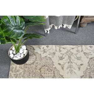 พรม2x3ft ตุรกีวินเทจสีเบจคลาสสิกขนสัตว์ดีไซน์การเย็บปะติดปะต่อกันทรงสี่เหลี่ยมมีแผ่นยางรองสำหรับห้องนั่งเล่นห้องนอน - Product Image 2