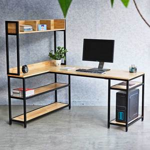 CD68030 Rubber Wood L-Shaped Corner <b>Desk</b> with Integrated Bookshelf CPU <b>Shelf</b> 160x120x150cm for Hotel Home Office Living Room - Product Image 2