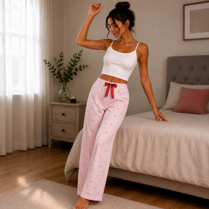 Conjunto de Pijama de Viscosa Satinada para Mujer, Pierna Ancha, Cintura Elástica, Transpirable, con Logotipo Frontal, Hecho en Turquía, Ropa de Dormir Personalizada, Venta al Por Mayor OEM - Product Image 2