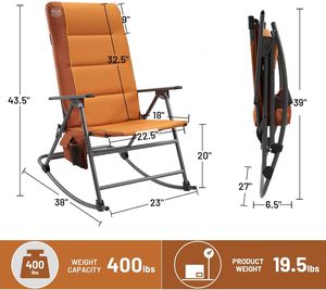 High <b>Back</b> Oversized Folding Rocking Camping <b>Chair</b> Modern Padded Outdoor Rocker Portable Patio Garden Lawn <b>Chair</b> <b>Supports</b> 400 lbs - Product Image 3