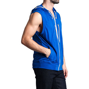 Meilleure vente Design personnalisé pour hommes 100% coton Fitness Wear Heavyweight Sleeveless Zipper Hoodies for Winter Plain Dyed - Product Image 4