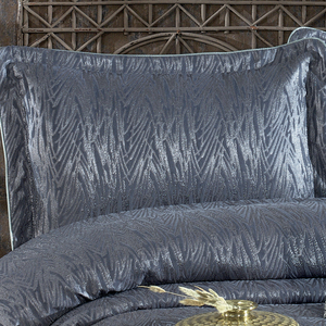Ensemble de couvre-lit classique de luxe personnalisé Guzide Vivaldi bleu fumé 4 pièces, 100% chenille, tissé rayé, lavable, anti-acariens - Product Image 2