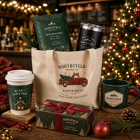 Coffret cadeau de Noël personnalisé AT PACK, ensemble d'emballage de café pour les fêtes, avec sachets de café, sac fourre-tout et logo festif