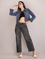 Kadın Premium kalite mavi Denim ceketler iyi Fit uzun kollu düğme Up Jean ceket cepler ile