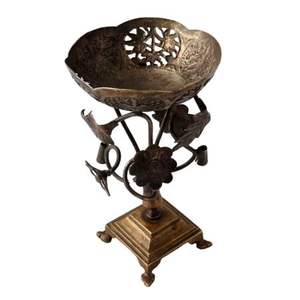 Quemador de incienso de latón antiguo, soporte tradicional hecho a mano con follaje de hojas para decoración del hogar, SND-768/57770 - Product Image 3