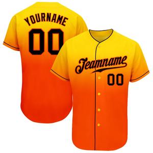 Ropa de equipo personalizada más vendida, camiseta de béisbol de moda auténtica amarilla, negra y naranja personalizada - Product Image 1