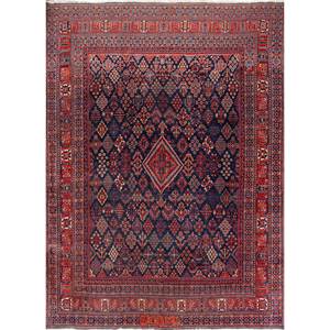 Alfombra de Lana Azul Aalam Anudada a Mano 9x12, Alfombra de Entrada con Medallón, Alfombra Rectangular para Pasillo con Patrones de Rompecabezas, Modelo Paem-520 para el Hogar - Product Image 1