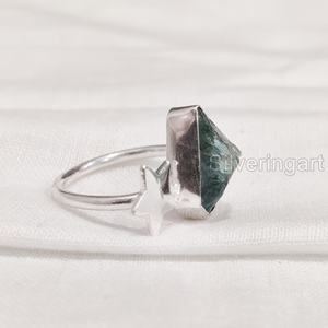 Rough <b>Stone</b> Jewelry Women's <b>Ring</b> Natural Raw Blue Apatite Gemstone Star Adjustable <b>Ring</b> Christmas 925 Sterling <b>Silver</b> <b>Ring</b> - Product Image 3