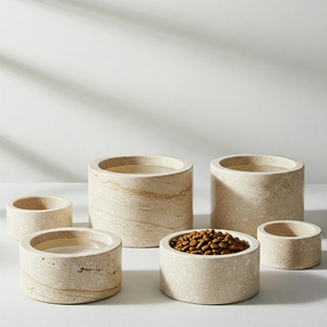 Luxury Travertine Pet Bowls Natural <b>Stone</b> Non Toxic Dog Cat Bowls Durable Stylish Eco Friendly Carved Customizable Indoor - Product Image 5