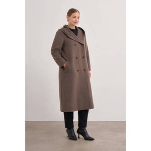 <b>Ladies</b> <b>Winter</b> Tweed Flannel Woven <b>Coat</b> Double Breasted High Collar <b>Waterproof</b> Breathable Short Office Style - Product Image 2