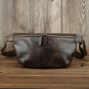 Sac de poitrine vintage en cuir véritable avec fermeture éclair, sac à bandoulière durable pour homme, toutes saisons, usage quotidien - Product Image 4
