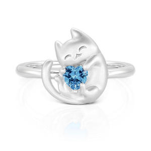 Anillo de Gato Elegante Jeulia con Piedra Azul en Forma de Corazón en Oro Rosa - Product Image 2
