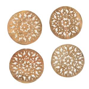 Ensemble de 4 sous-verres carrés en bois avec support en fer pour Table à manger Sous-verres de bar en bois pour Table basse Cuisine - Product Image 5