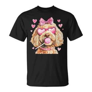 Camiseta de mujer Goldendoodle Coquette para el día de San Valentín, elegante diseño Golden Doodle para ocasiones especiales - Product Image 1