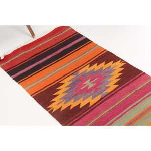 Turkish 2x9.5 ft Rug, Vintage Rug, <b>Red</b> Ikat Rug <b>Wool</b> - Product Image 1