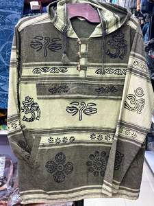 Veste à capuche en coton imprimé bloc fait à la main avec motif carré pour vêtements ou sacs en polyester - Product Image 5