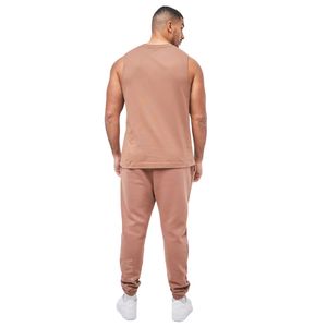 Camiseta sin mangas marrón de corte relajado para hombre, cómoda Camiseta de algodón sin mangas para gimnasio con diseño de logotipo frontal para deporte y estilo diario - Product Image 3